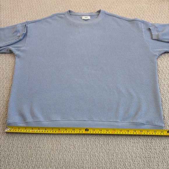 Aerie Womens Oversized Waffle Knit Crewneck Sweatshirt Light Blue Medium - Picture 11 of 16